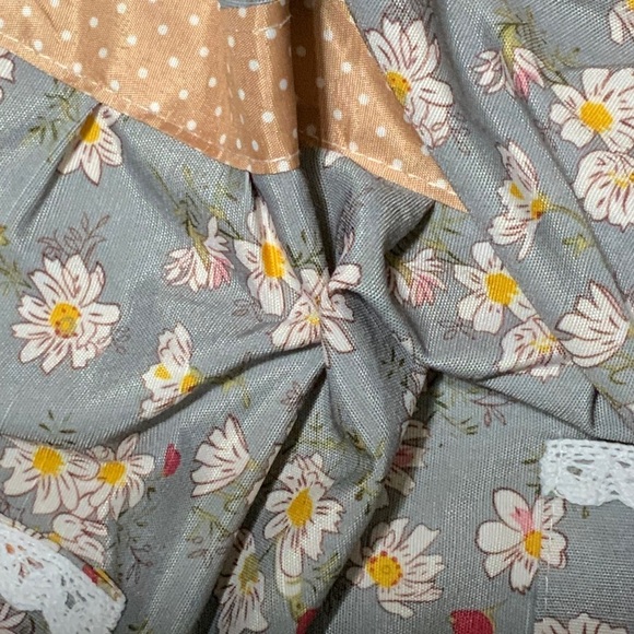 Apron Retro Bib Style Adjustable Waist Tie Ruffle Floral Polka Dot Womens Blue - Picture 4 of 16